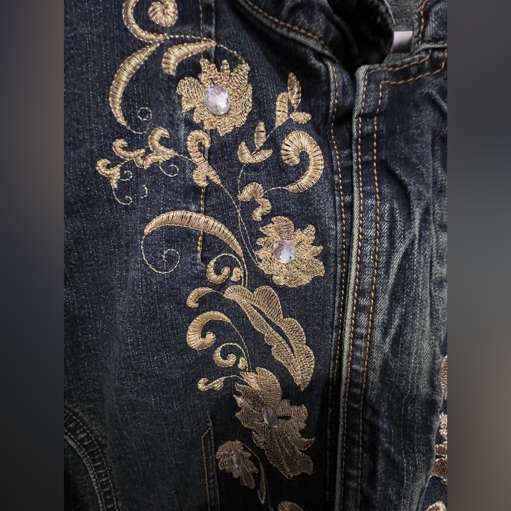 Denim jean Jacket mandarin collar countrycore western cowgirl embroidered peplum - Picture 8 of 10